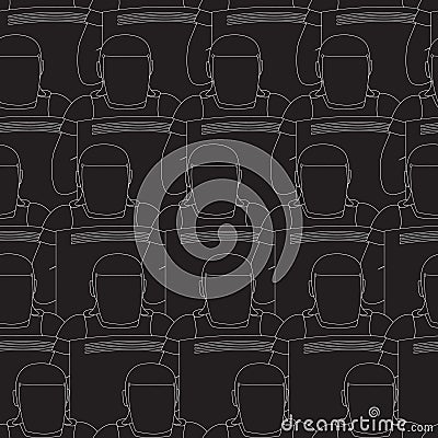 A group of uniformed policemen. Vector seamless black and white pattern Vector Illustration