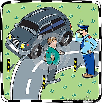 Policeman talking with the car driver Cartoon Illustration