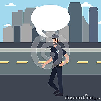 policeman talking city street Cartoon Illustration