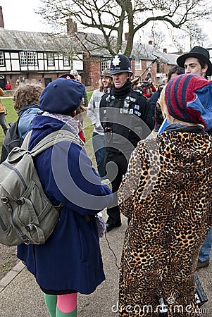 Policeman talks to Occupy Exeter activists Editorial Stock Photo