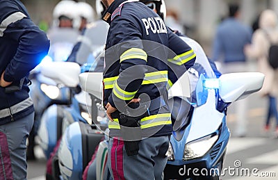 policeman with the text POLIZIA which means Police in Italian la Stock Photo