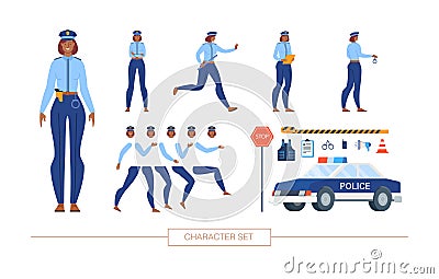 Policewoman Character Constructor Flat Vector Set Stock Photo