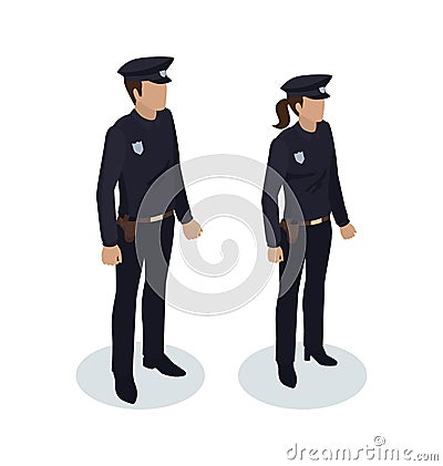 Policewoman and Policeman Vector Illustration Vector Illustration