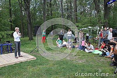 Policies Evgeniya Chirikova speaks to activists in Khimki forest Editorial Stock Photo