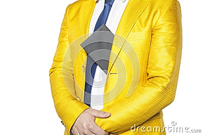 Policies in a gold suit holding bribes Stock Photo