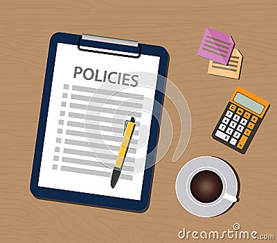 Policies policy concept with clipboard document and checklist Vector Illustration