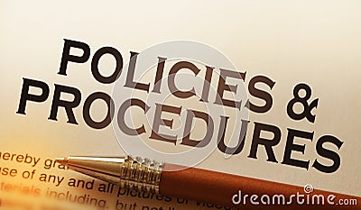 Policies and procedures memo on notebook with pen. Business concept Stock Photo