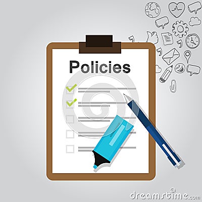 Policies regulation concept list document company clipboard Vector Illustration