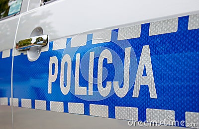 Policja - sign Polish police on the car. Stock Photo
