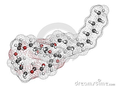 Polidocanol sclerosant drug molecule. Used in treatment of varicose veins. Atoms are represented as spheres with conventional Stock Photo