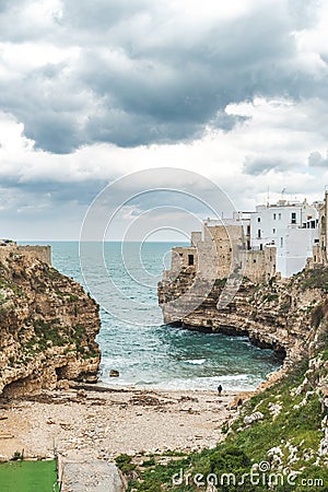 Polignano a Mare, Bari, Italy. Old town built on the rocky cliffs Stock Photo