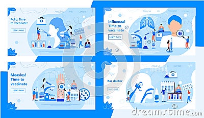 Polio, influenza, vaccination vector. Time to vaccinate measles, rubeola. Medical illustration syringe with vaccine Vector Illustration