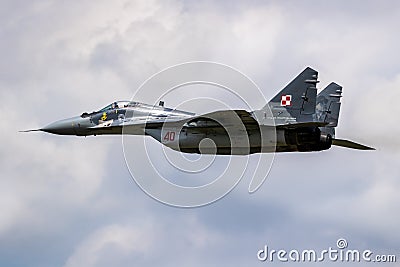 Polish Air Force MiG-29 Fulcrum fighter jet in flight over Florennes Air Base, Belgium - June 15, 2017 Editorial Stock Photo