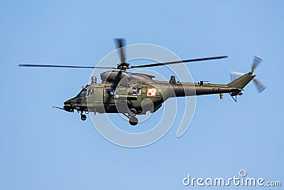 Polish Army PZL W-3 Sokol utility transport helicopter. Aviation and military rotorcraft. Editorial Stock Photo