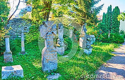 The Polish Cemetery and garden, Kamianets-Podilskyi, Ukraine Editorial Stock Photo