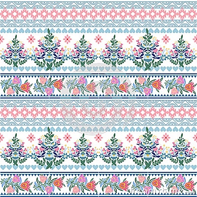 Polish ethnic seamless embroidery pattern with flowers and hearts inspired Stock Photo