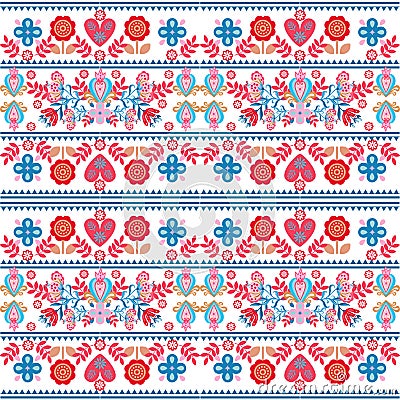 Polish ethnic seamless embroidery pattern with flowers and hearts inspired Stock Photo