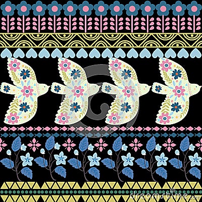 Polish ethnic seamless embroidery pattern with flowers and hearts inspired Stock Photo