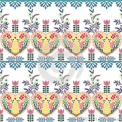 Polish ethnic seamless embroidery pattern with flowers and hearts inspired Stock Photo