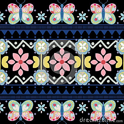 Polish ethnic seamless embroidery pattern with flowers and hearts inspired Stock Photo