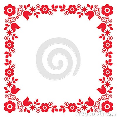 Polish floral folk art square frame vector design, perfect for greeting card or wedding invitation Vector Illustration
