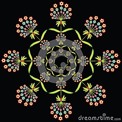 Polish folk inspired pattern in color on black background Vector Illustration