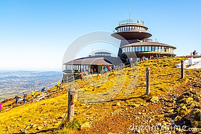 Polish hut on the top of Snezka or Sniezka Mountain, Giant Mountains, Czech Republic and Poland Stock Photo