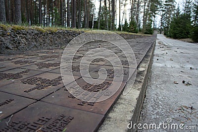 Polish memorial in the village of Mednoe, Tver region. On the tablets are written Polish names Editorial Stock Photo