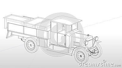 Polish military truck from the period of the Second World War Cartoon Illustration