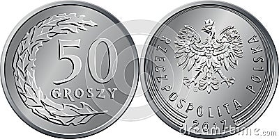 Polish Money fifty groszy coin Vector Illustration