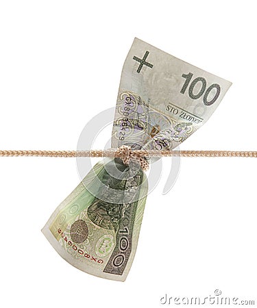 Polish money tied in twine Stock Photo