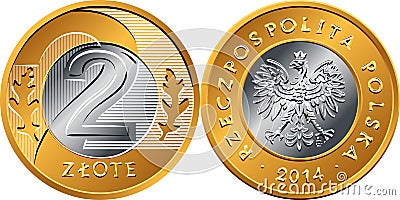 Polish Money two zloty coin Vector Illustration