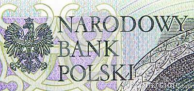 Polish National Bank Sign on Banknote Stock Photo