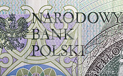 Polish National Bank sign on one hundred zloty note Stock Photo