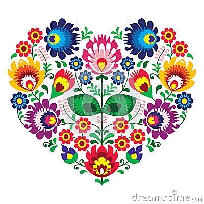 Polish olk art art heart embroidery with flowers - wzory lowickie Stock Photo