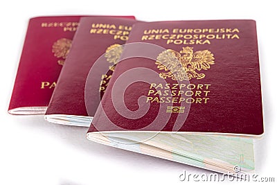 Polish passport on a white table. Identification document needed in a foreign country Stock Photo