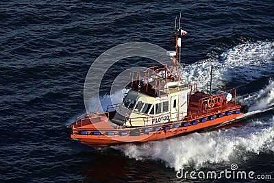 Polish Pilot Cutter in a Harbor near Danzig, Poland Editorial Stock Photo