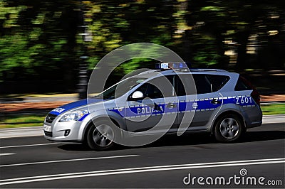 Polish Police vehicle on the move Editorial Stock Photo