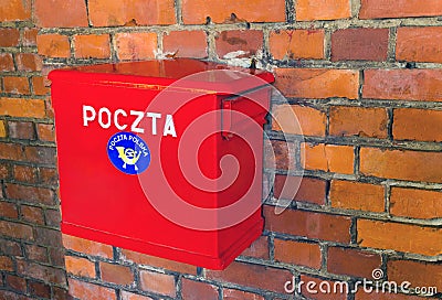 Polish Post (Poczta Polska) red mailbox Editorial Stock Photo