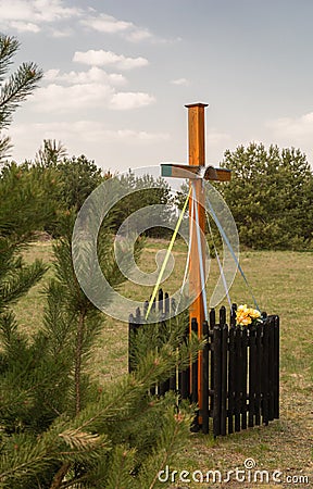 Polish roadside cross. Cross at the edge of the forest. Poland. Podlachia. Stock Photo