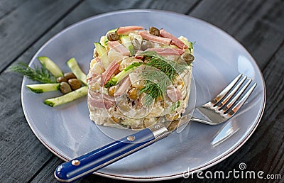 Polish salad with vegetables and capers Stock Photo