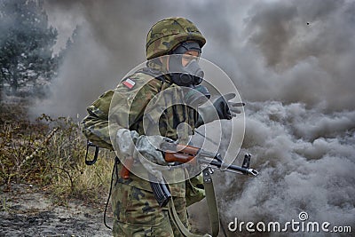 Polish soldier during training on the training ground Editorial Stock Photo