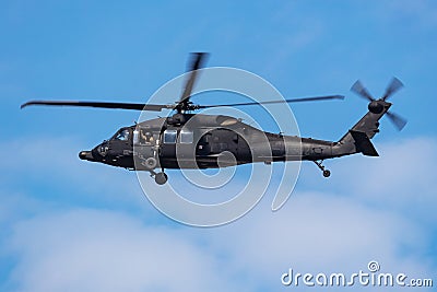 Polish Special Forces GROM Sikorsky S-70 UH-60 Black Hawk utility transport helicopter. Aviation and military rotorcraft Editorial Stock Photo
