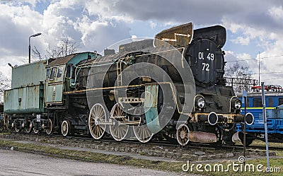 Polish State Railways. Historic, retro steam locomotive PKP class Ol 49 72 Editorial Stock Photo