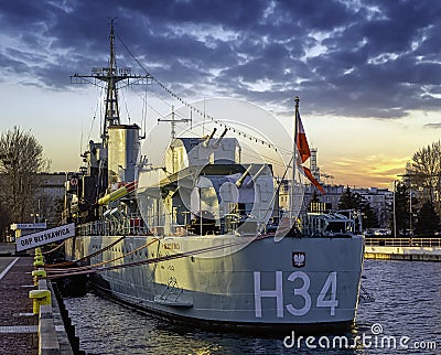 Polish warship - museum ORP Blyskawica Lightning - Gdynia, Tricity, Pomerania, Poland Editorial Stock Photo