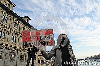 ZÃ¼rich: Polish women are protesting against the planned amendment oft he abortion law in Poland Editorial Stock Photo