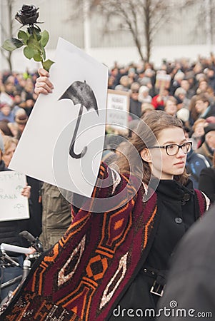 Polish Women On Strike during International Women`s Day, against Editorial Stock Photo