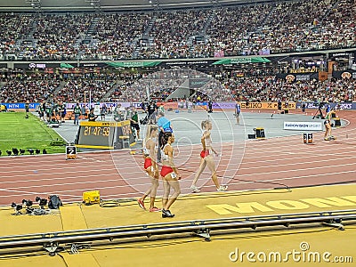 Polish women's 4x400 m relay team before finals at the 2023 World Athletics Championships Editorial Stock Photo