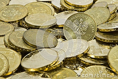Polish Zlote PLN coins Stock Photo