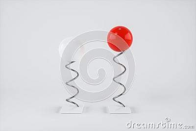Polished balls are attached to springs, 3d rendering Cartoon Illustration